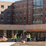 Construction crews work on completing Tommie North Residence Hall.