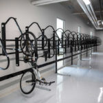 A bike storage area in Tommie East Residence Hall.