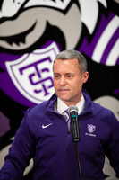 Introduction of new Athletics Director Phil Esten '95, on November 12, 2018, in St. Paul. Esten speaks at the introductory news conference in the Tommie Room in the Anderson Athletic and Recreation Complex.