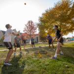 Students play spike ball on the lower quad on a beautiful fall afternoon during Homecoming week. Mark Brown/University of St. Thomas