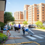 Students and their families move their belongings into Dowling Hall in August. Liam James Doyle/University of St. Thomas