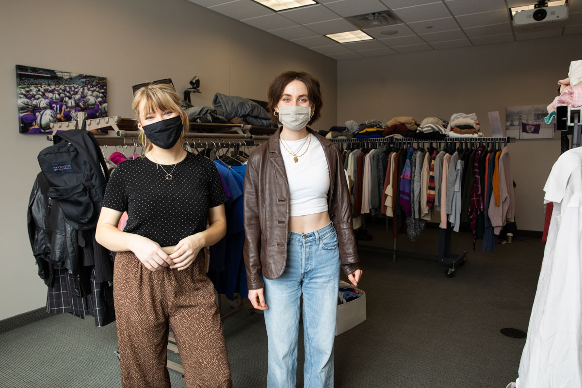 Co-founders Morgan Ronsen, left, and Payton Filipiak, right, at Tommie's Closet in the Anderson Student Center on March 17, 2021 in St. Paul. Tommie's Closet is a student-led clothing exchange, created by Ashoka Changemaker students, focused on community and sustainability.
