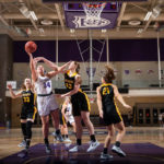 Brynne Rolland drives to the basket during a women's basketball game against Gustavus Adolphus College on March 3, 2021 in Schoenecker Arena in St. Paul. The Tommie's won the game by a final score of 77-64. Mark Brown/University of St. Thomas