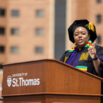 Sarah Williams, class of 2021 student speaker, addresses her classmates. Mark Brown/University of St. Thomas