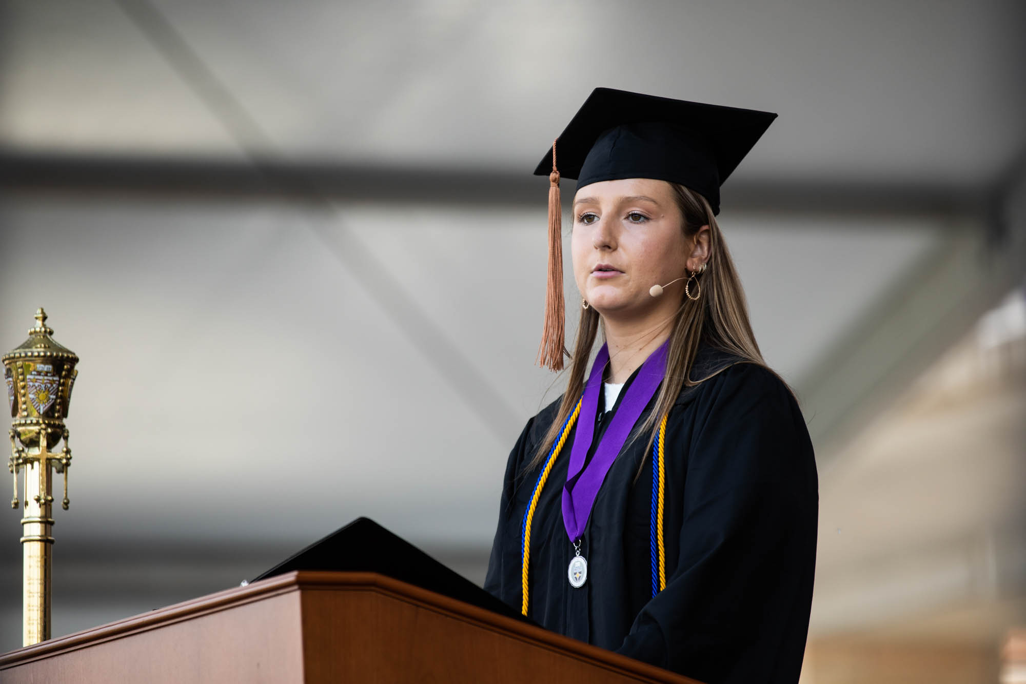 Grace Gerten speaks at the Opus College of Business undergraduate commencement ceremony. Mark Brown/University of St. Thomas