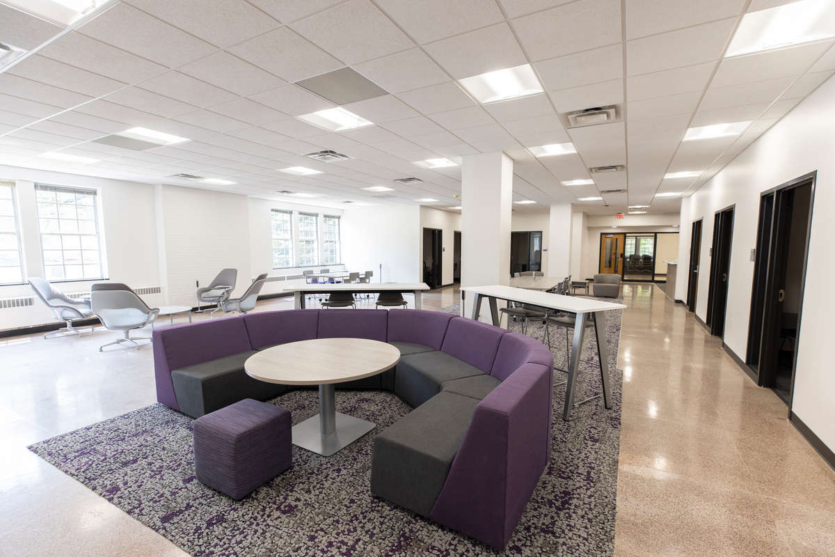 A view of the completed interior of the Alumni Corporate and Careers space in the Murray-Herrick Campus Center on July 20, 2021, in St. Paul.