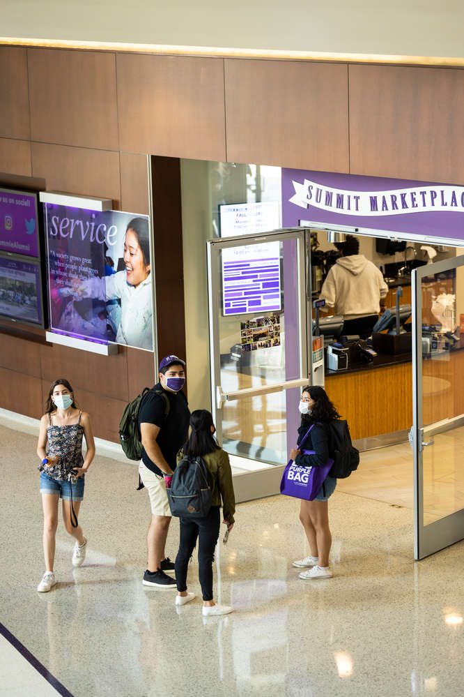 Students wear masks in the Anderson Student Center on September 9, 2021, in St. Paul. Masks are currently required inside all campus buildings. Mark Brown/University of St. Thomas