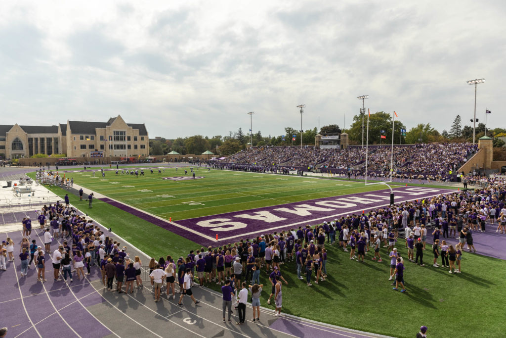 Palmer Field was sold out for the Homecoming football game. Mark Brown/University of St. Thomas