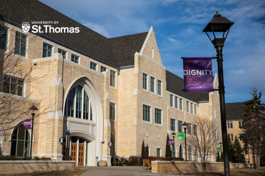 St. Thomas campus with dignity flag