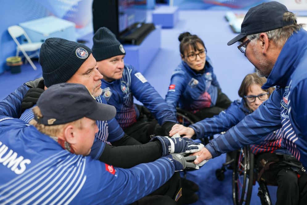 Oyuna Uranchimeg and Team USA at the KUNTAI World Wheelchair Curling Championship in 2021, Beijing
