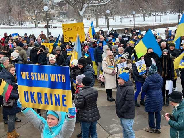 Crowd at Ukraine rally at Minnesota capitol in St. Paul, March 6, 2022.