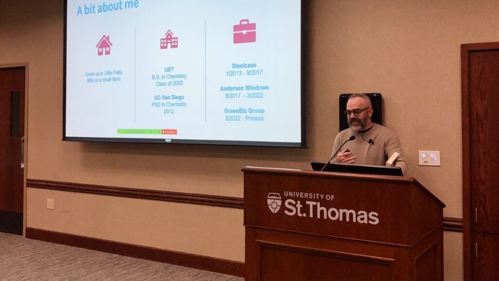 Jon Smieja speaking at St. Thomas.