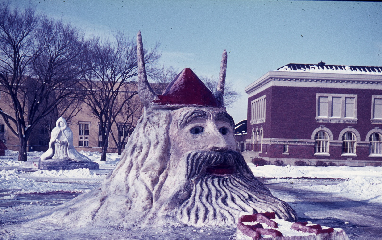 Spirit of winter and Viking snow sculptures.