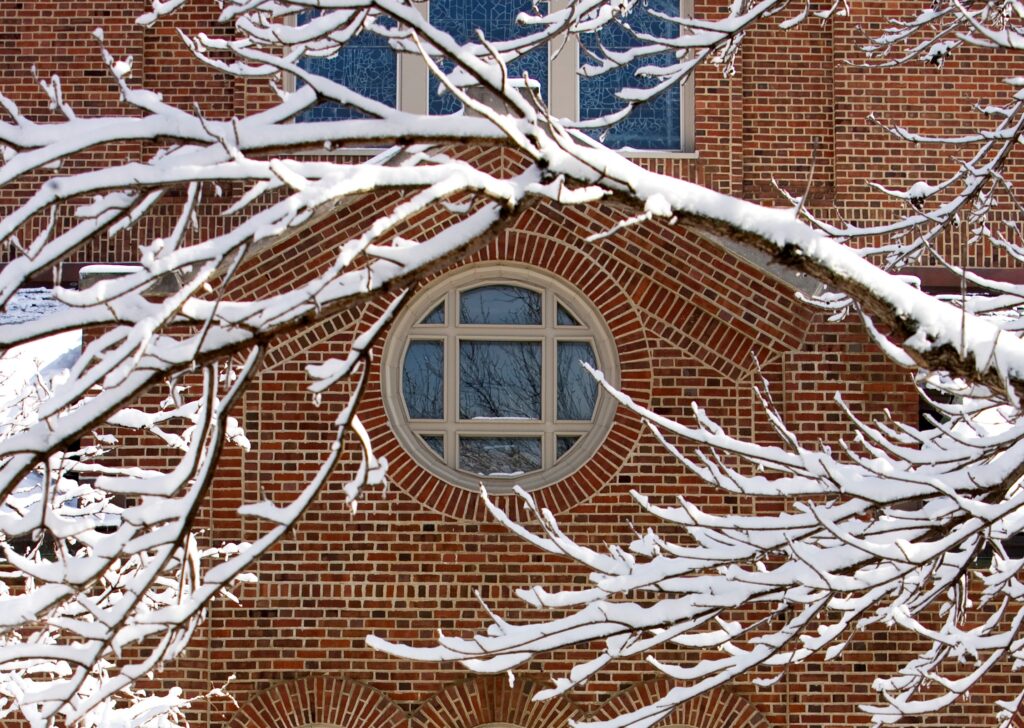 Winter campus scene.