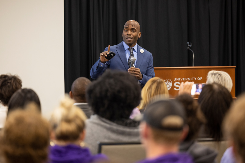 Dr. Yohuru Williams speaking at the Racial Justice Initiative Event on October 23, 2023