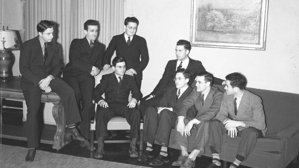 Officers of the St. Thomas Economics Club pose for a photo in 1939. Economics had been established as a four-year degree program in 1920.
