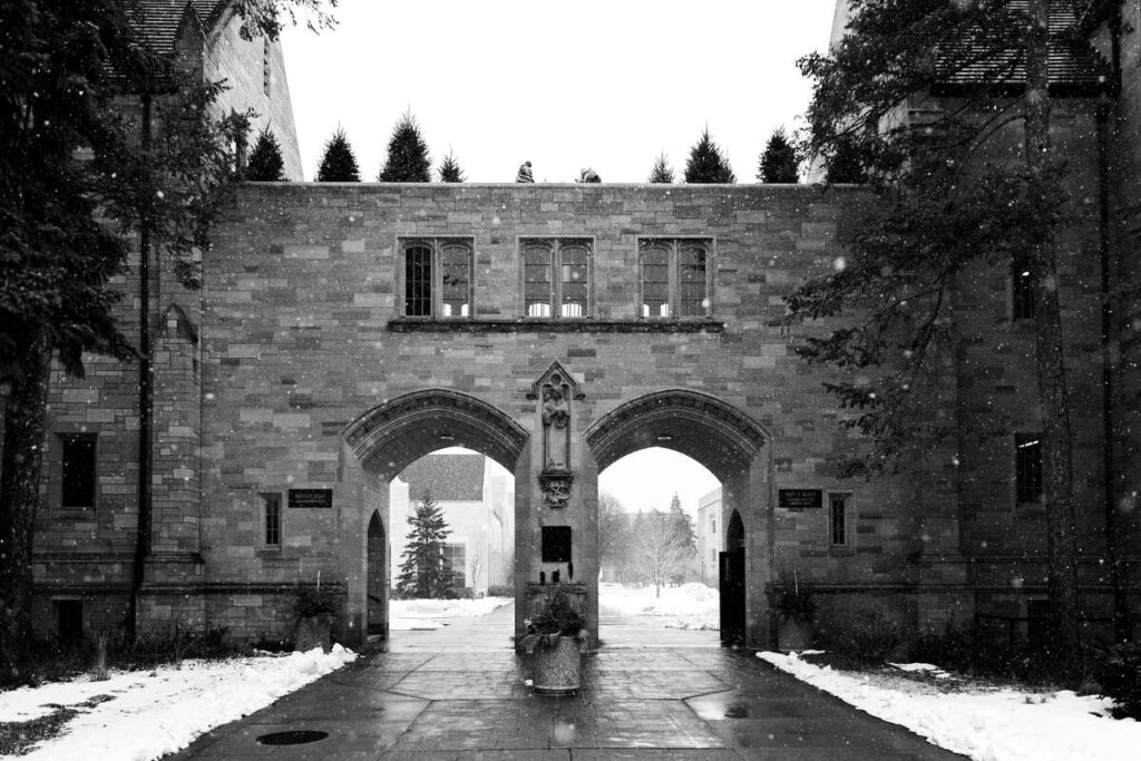 Snowy Arches on the St. Paul campus on March 8, 2023.