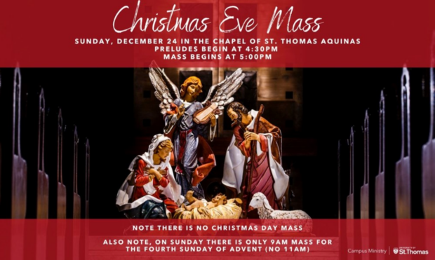 Christmas Eve Mass to be held in Aquinas chapel