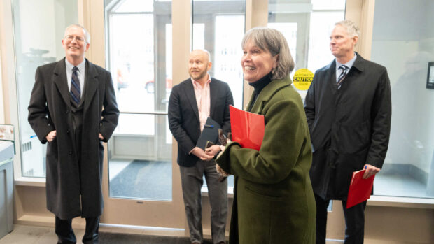 US Representative Betty McCollum visits the University of St. Thomas to tour engineering facilities, the new Schoenecker Center, and to learn about the Center for Microgrid Research, on January 4, 2024, in St. Paul.