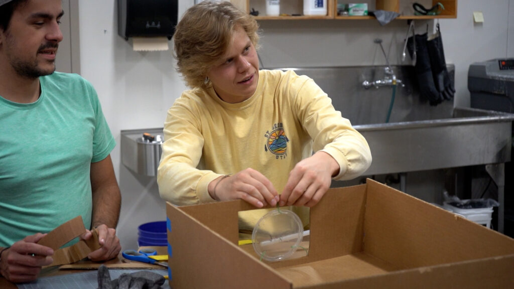Engineering students work on their prototypes for new instruments.