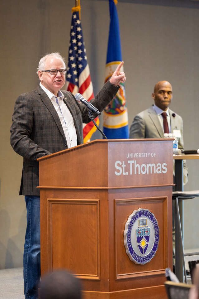Introduction by Governor Tim Walz at the Voting Rights Symposium hosted by The Racial Justice Initiative and FairVote Minnesota in ASC Woulfe Hall on February 1, 2024 in St. Paul.
