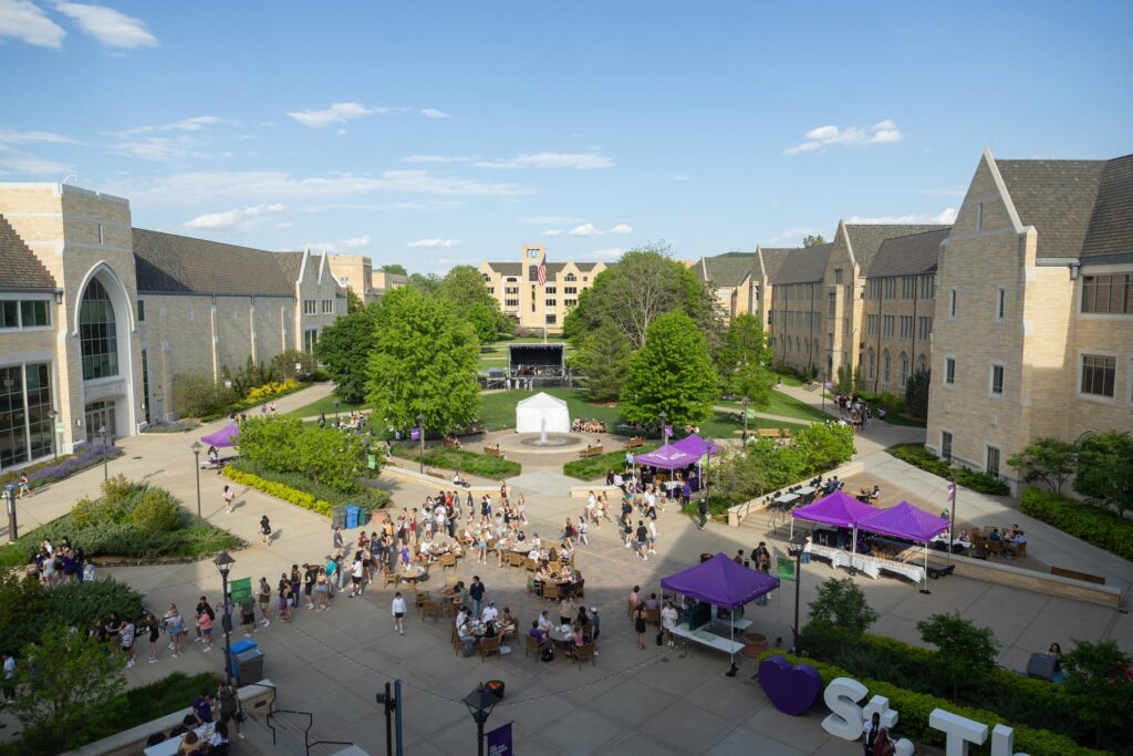 Students celebrate the last day of classes at Tommie Fest on Monahan Plaza.