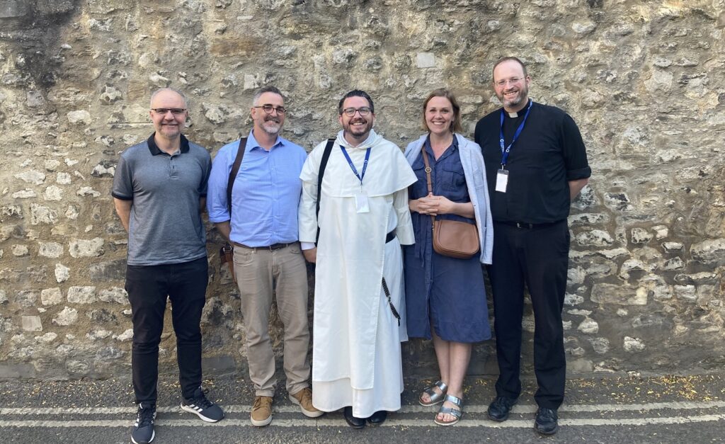 Paul Gavrilyuk, Mark DelCogliano, Father Austin Litke, Associate Professor Erika Kidd and Father Evan Koop.