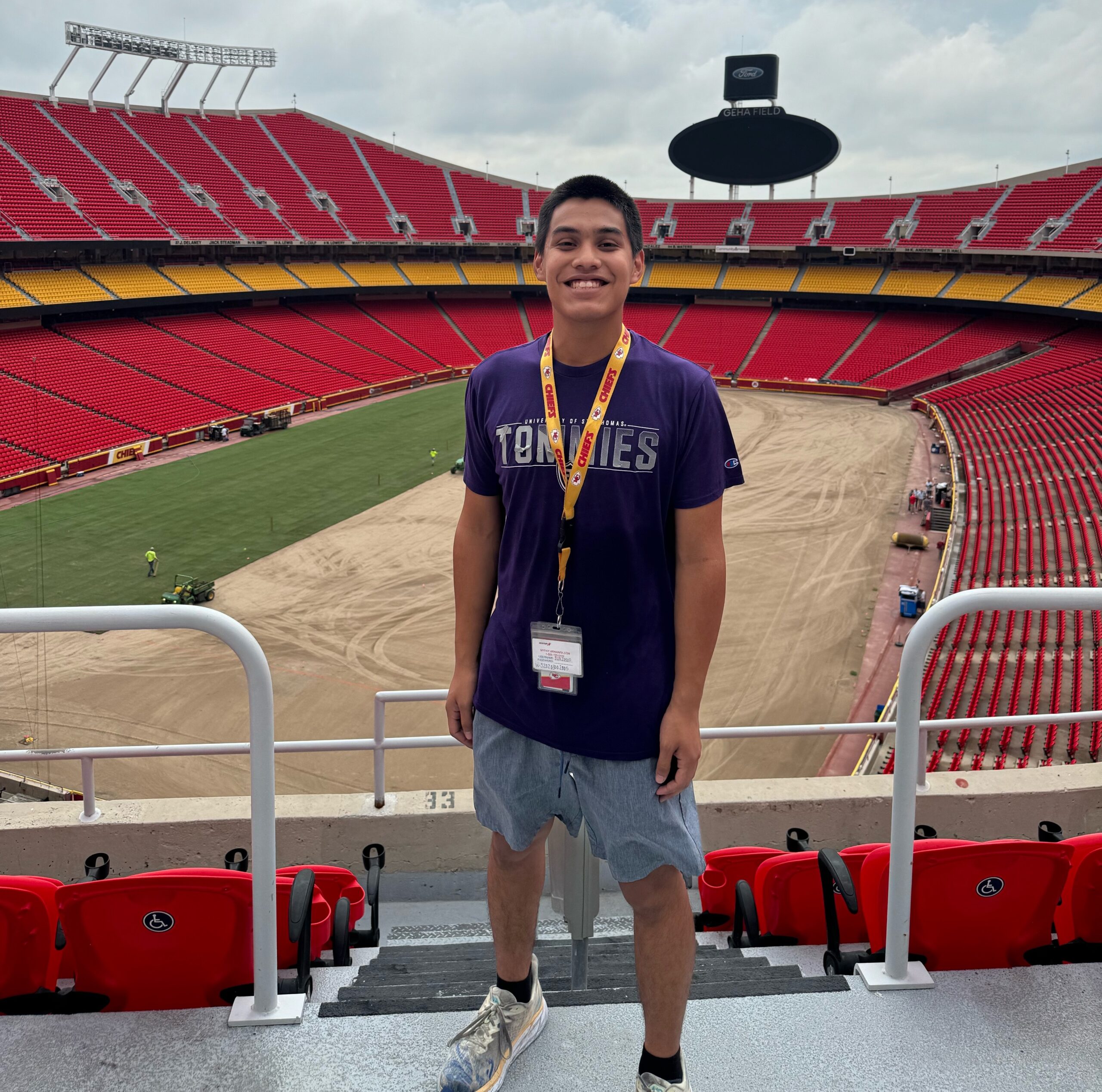 Vincent Wiegman stands at GEHA Field at Arrowhead Stadium.