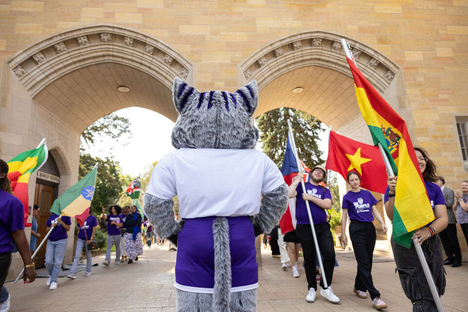 Students, staff, faculty, family and supporters gather for the annual March Through the Arches event on September 3, 2024, in St. Paul.
