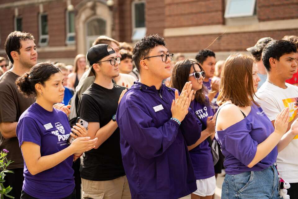 The St. Thomas community gathers to learn about the record-setting scholarship gift from the Schoeneckers Foundation. The gift is among the top five monetary donations ever given to a Minnesota university for any purpose. (Mark Brown/University of St. Thomas)