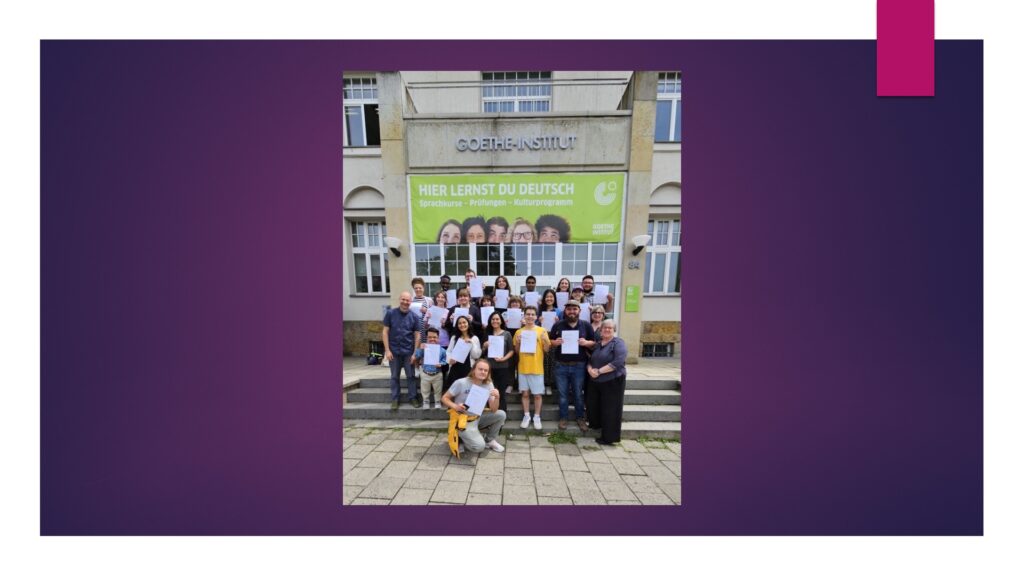 Victoria Baker '26 and her classmates stand in front of the Goethe Institute in Dresden, Germany.