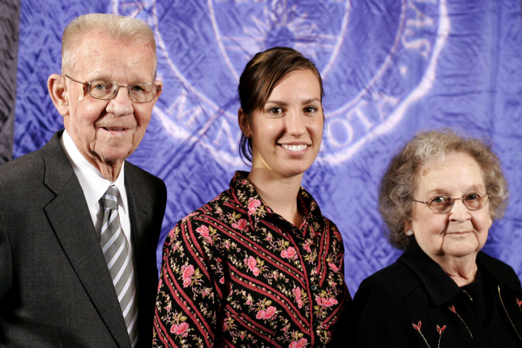 Wilbur and Elizabeth Winblad with scholarship winner Amy Gleason