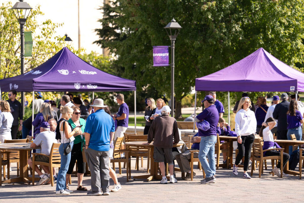 Students and families on the John P. Monahan Plaza.