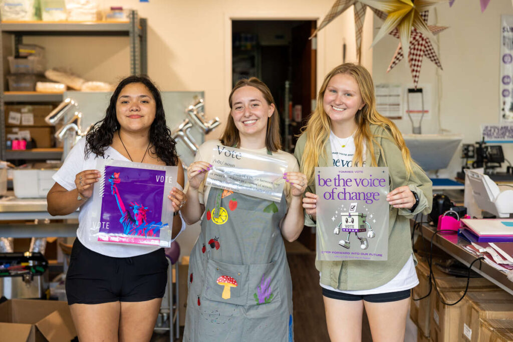 Students participating in a voter registration event.