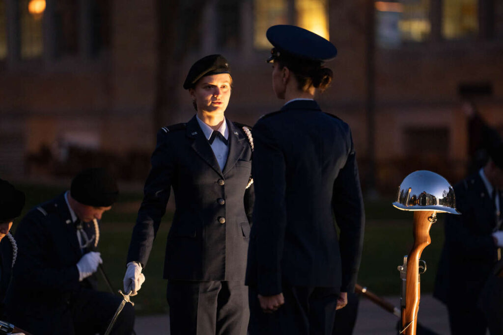 Air Force ROTC Detachment 410 cadets participate in a Veterans Day vigil.