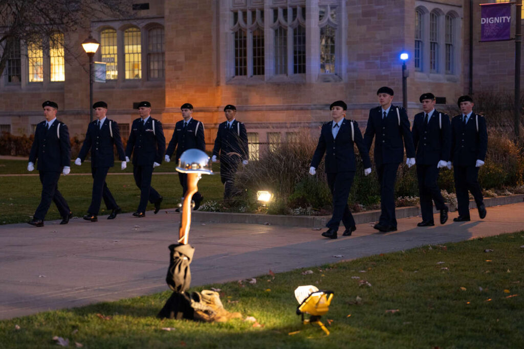 Cadets from Air Force ROTC Detachment 410 participate in the 38th annual Veterans Day vigil.