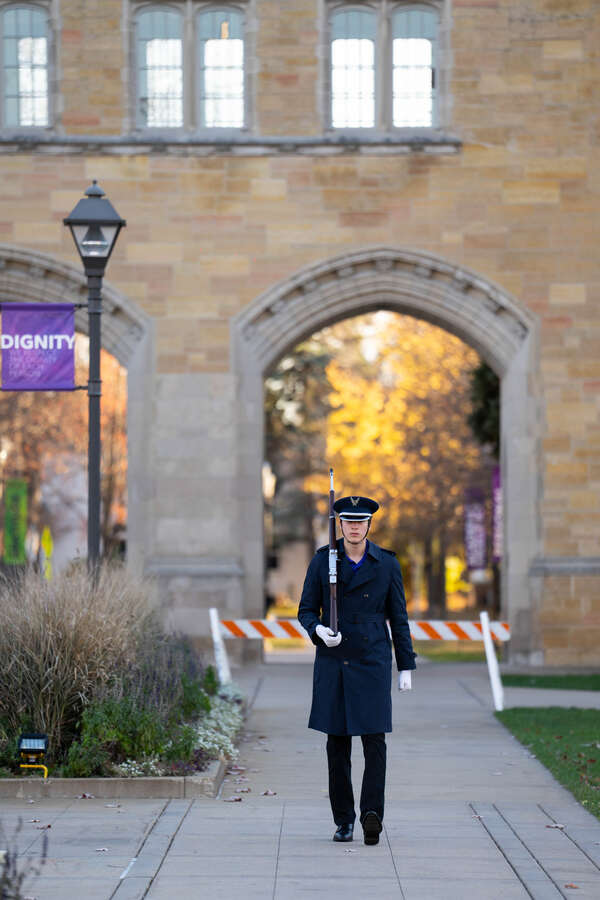 Cadets from Air Force ROTC Detachment 410 participate in the 38th annual Veterans Day vigil.