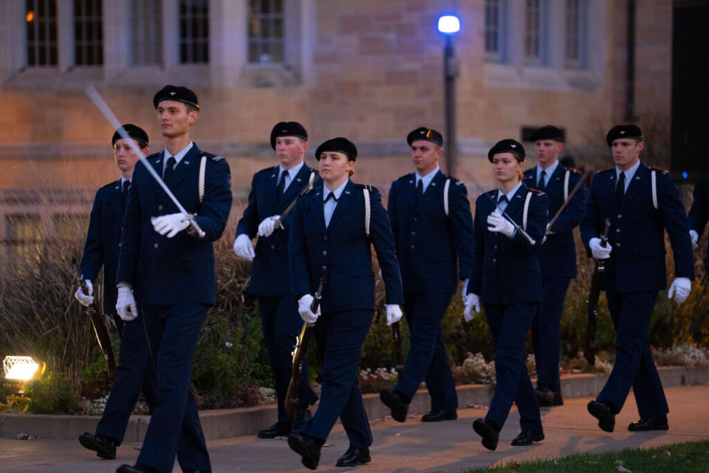 Cadets from Air Force ROTC Detachment 410 participate in the 38th annual Veterans Day vigil.