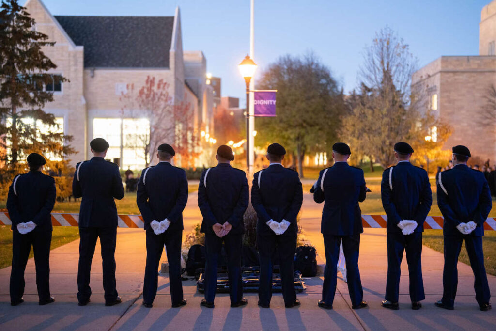 Cadets from Air Force ROTC Detachment 410 participate in the 38th annual Veterans Day vigil.