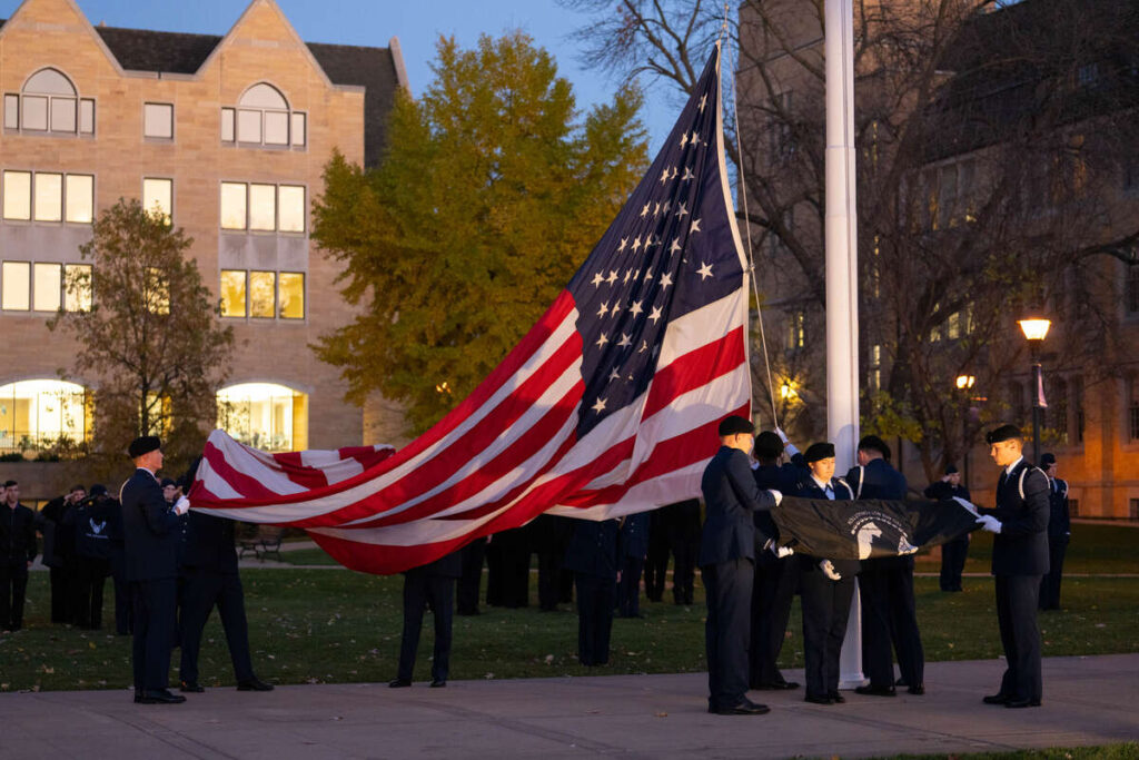 Cadets from Air Force ROTC Detachment 410 participate in the 38th annual Veterans Day vigil.