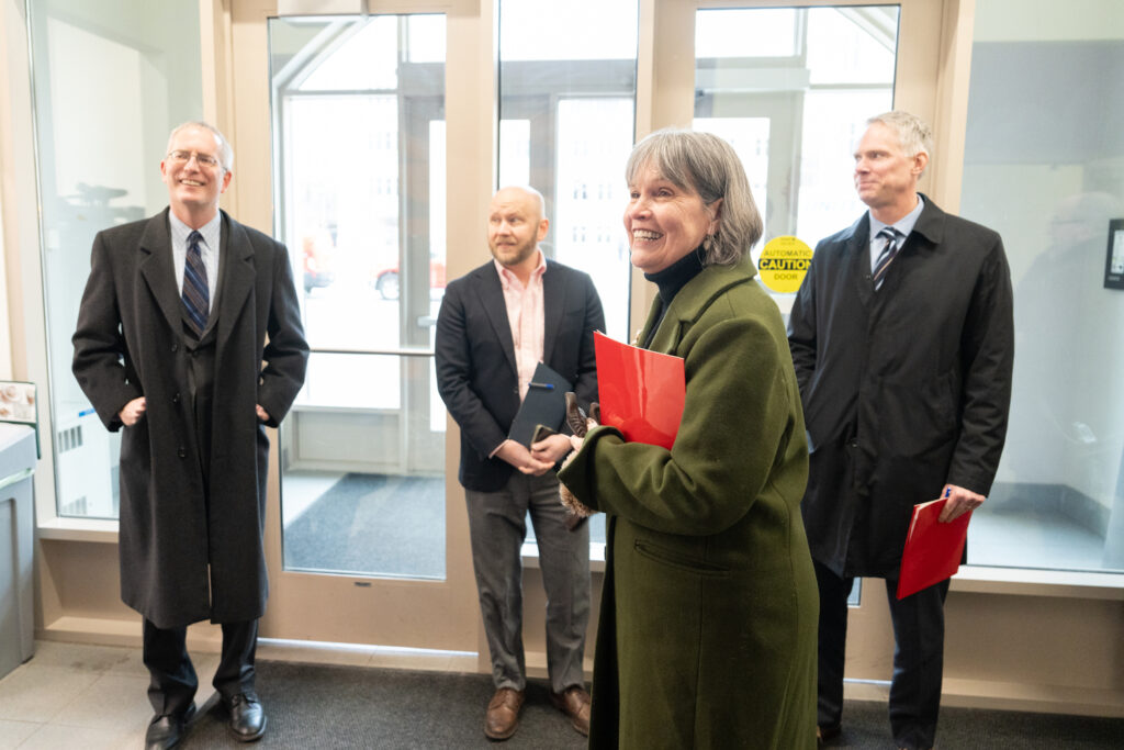 US Representative Betty McCollum visits the University of St. Thomas to tour engineering facilities, the new Schoenecker Center, and to learn about the Center for Microgrid Research, on January 4, 2024, in St. Paul.
