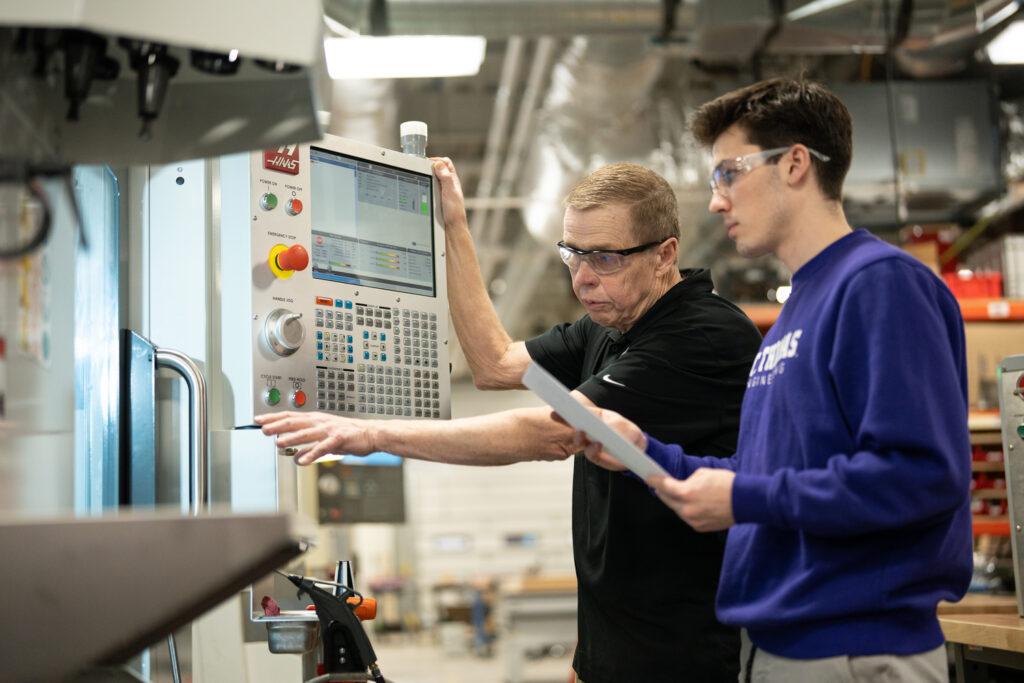 School of Engineering faculty and students work on CNC equipment as part of the ACE - America’s Cutting Edge - program in the Facilities and Design Center building on January 25, 2024, in St. Paul.
