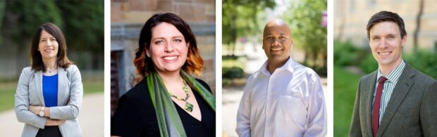 Faculty headshots of Rachel Moran, Roxanne Prichard, Manjeet Rege and Tyler Schipper