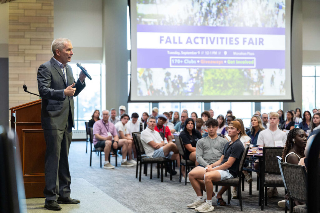 President Rob Vischer speaks during Summer Orientation in St. Paul on July 9, 2025.