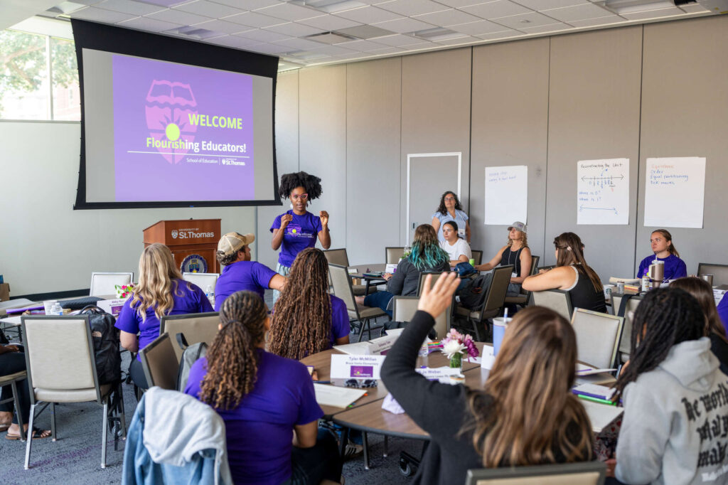 Chelda Smith Kondo speaks at the Flourish on-campus training for teachers in the Iversen Center for Faith on July 31, 2025 in St. Paul.