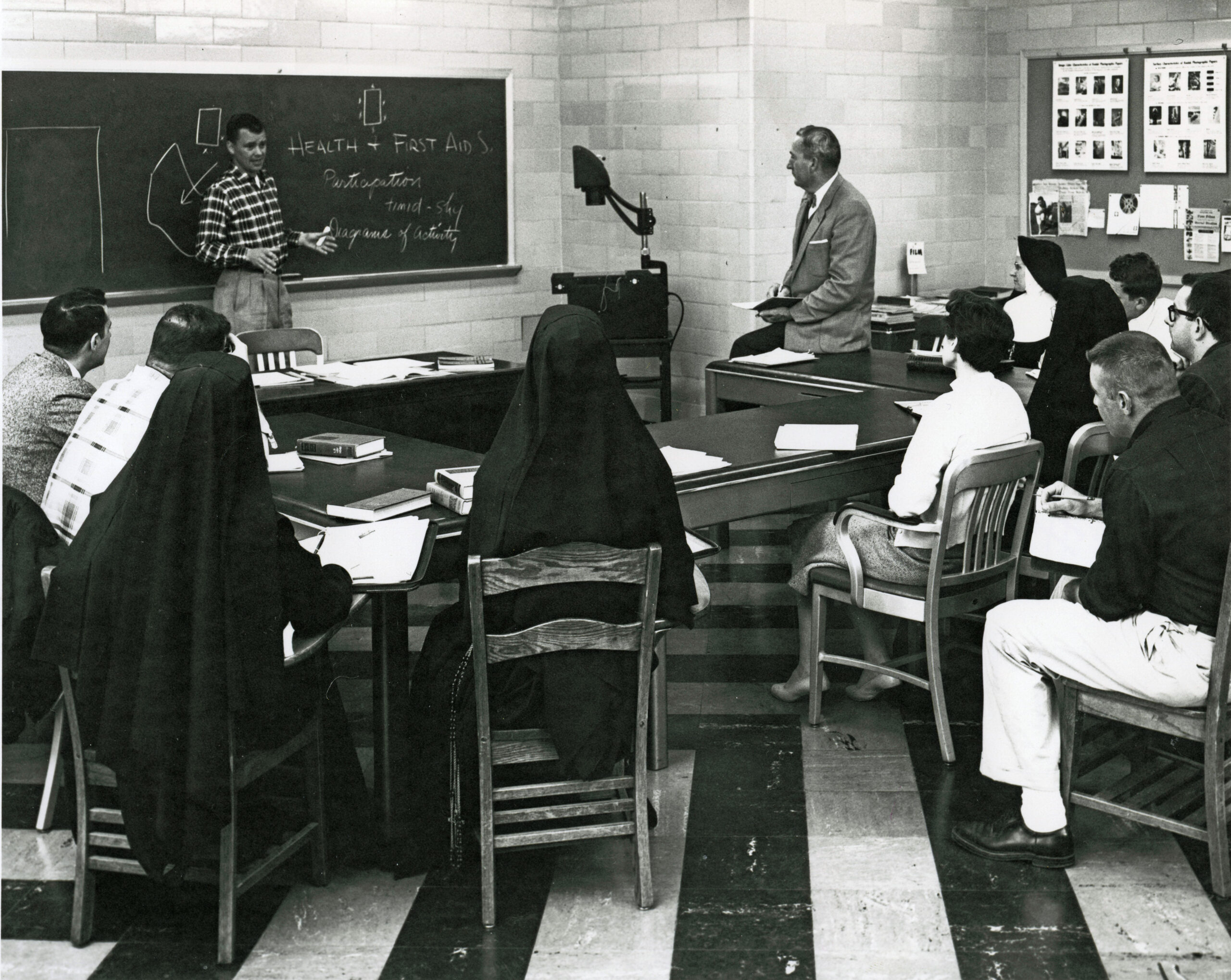 A group of Master of Education students in a classroom, 1958.
