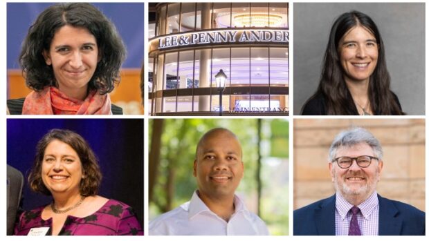 A grid of six photos that include: Shaherzad Ahmadi, Lee & Penny Anderson Arena, Ali Ling, Roxanne Prichard, Manjeet Rege and Virgil Wiebe