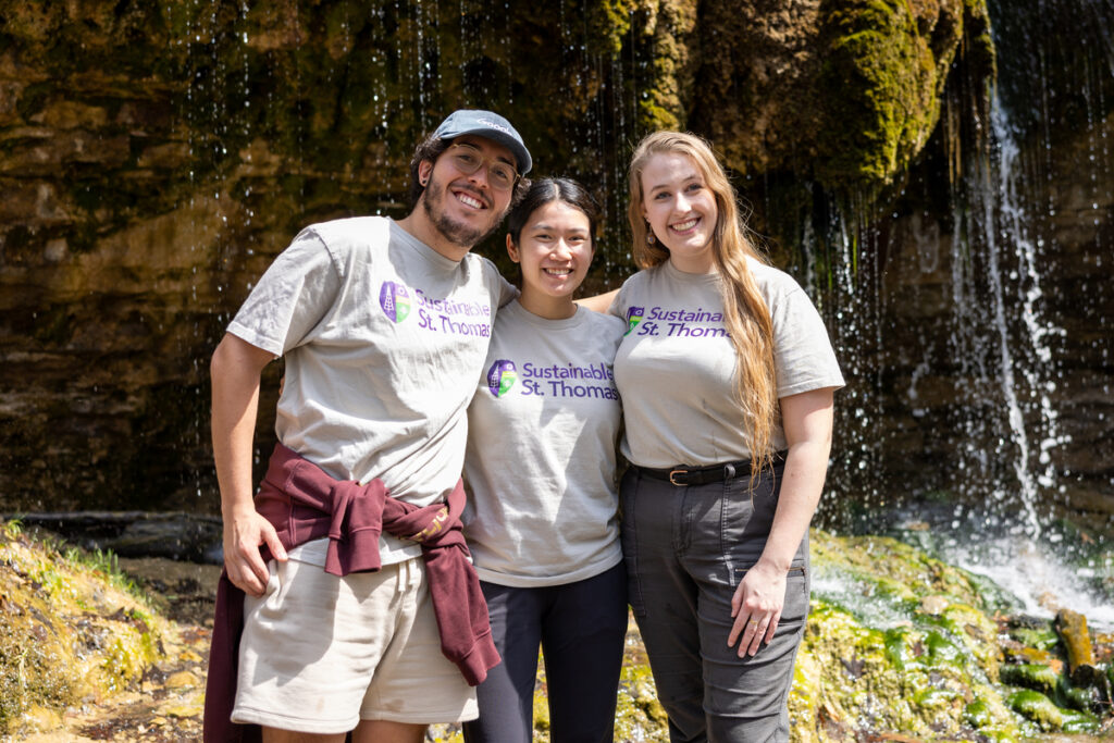 Student leaders in front of Shadow Falls on Sustainability Week hike