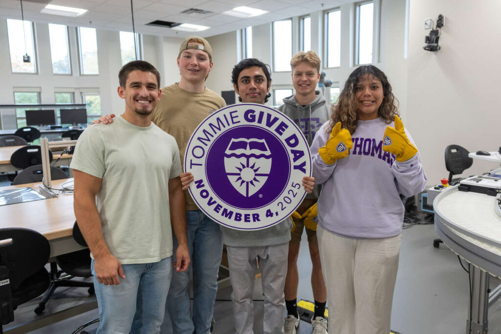 Five engineer students photo op