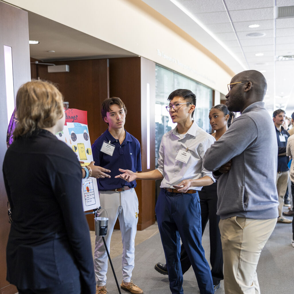 Students practice presenting a business idea and pitch at the Freshman Innovation Day